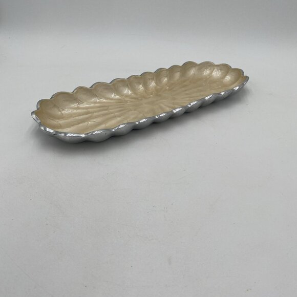 Julia Knight Peony 14” Rectangular Tray Kiwi Cast Aluminum Enamel Pearlized - Picture 3 of 8